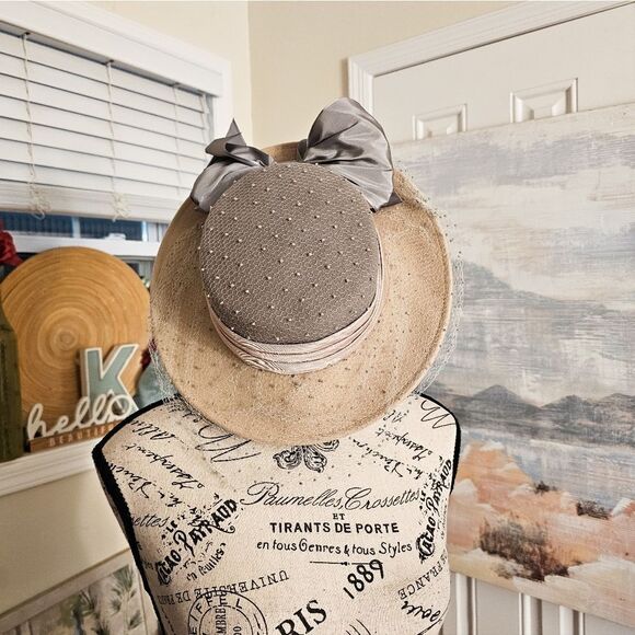 VTG 1920's Whittelts Jurte Tally Ho Mesh Dots Fascinator Wool Statement Hat. - Picture 16 of 16